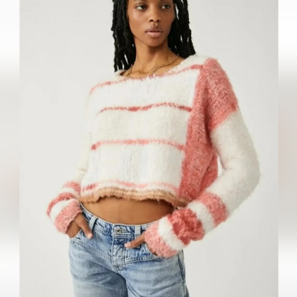Free People, Women's Emerson Pullover, Color Champagne dream comb, Size Xlarge